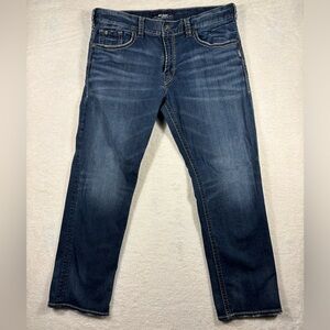 Silver Eddie Dark Wash Relaxed Fit Tapered Leg Men Jeans 38x 32 Western